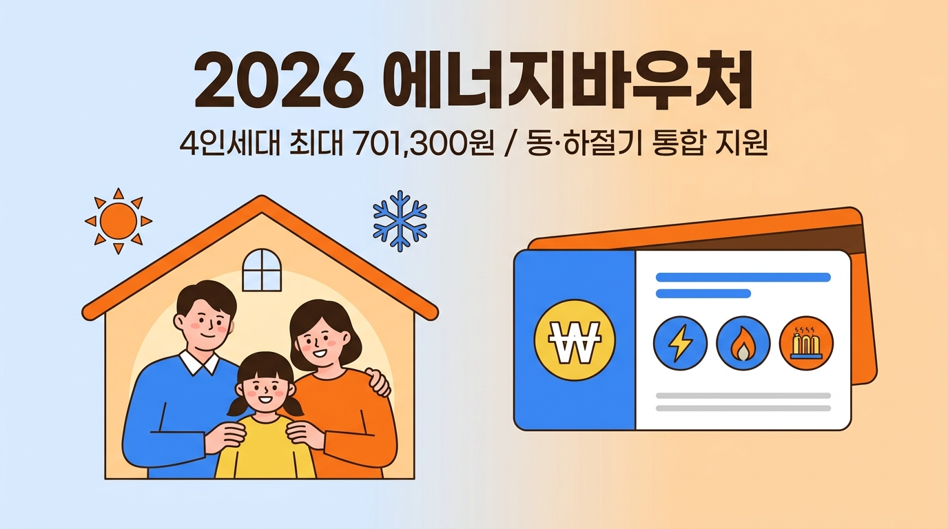 2026 에너지바우처 안내 - 4인세대 최대 701,300원 동·하절기 통합 지원