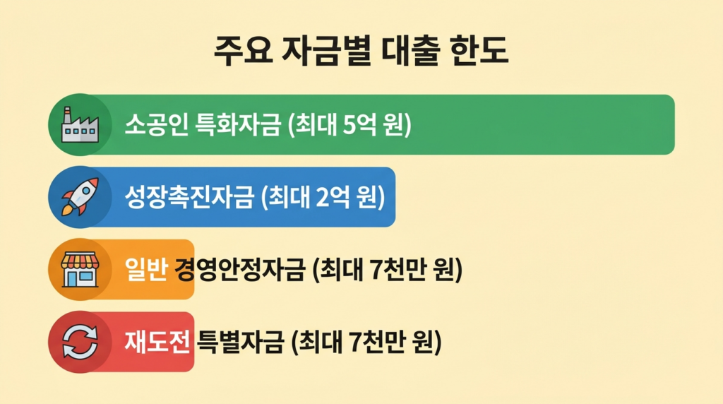 일반경영안정자금 소공인특화자금 재도전특별자금 대출 한도