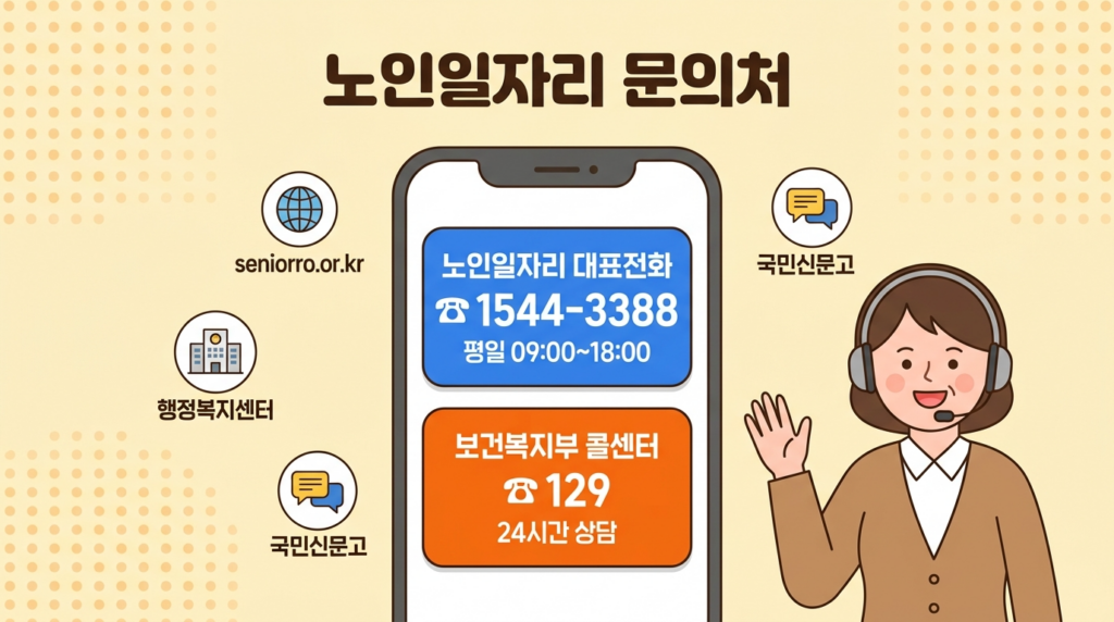 노인일자리 문의처 - 대표전화 1544-3388 노인일자리 여기 누리집