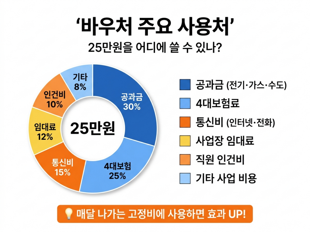경영안정 바우처 25만원 주요 사용처 6가지 비율 차트