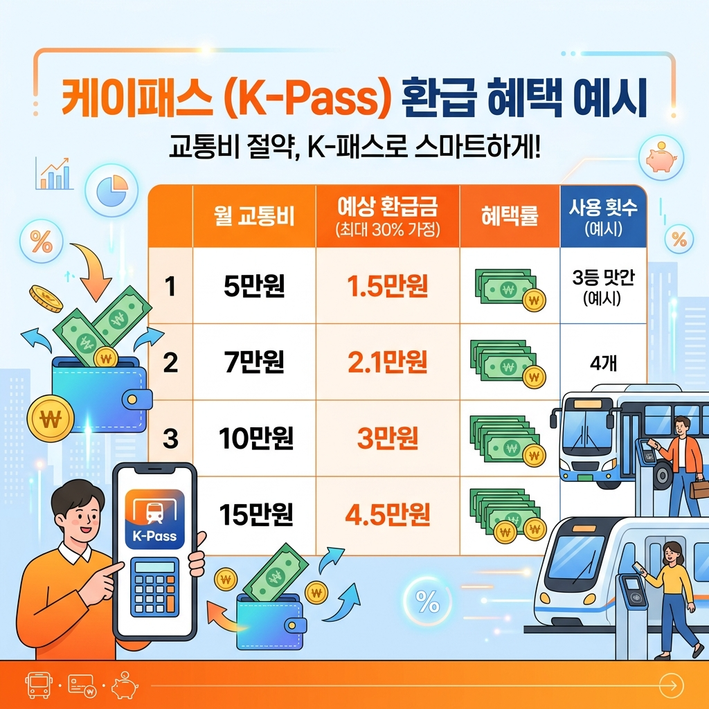 K-패스 청년 환급금액 계산 - 월 5만원 사용시 1.5만원 환급