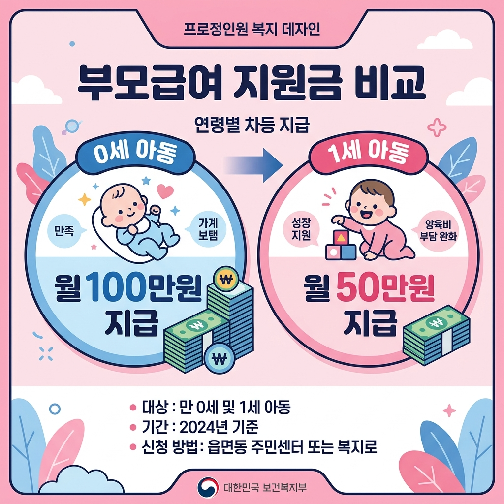 부모급여 2026 지원금액 - 0세 100만원 1세 50만원