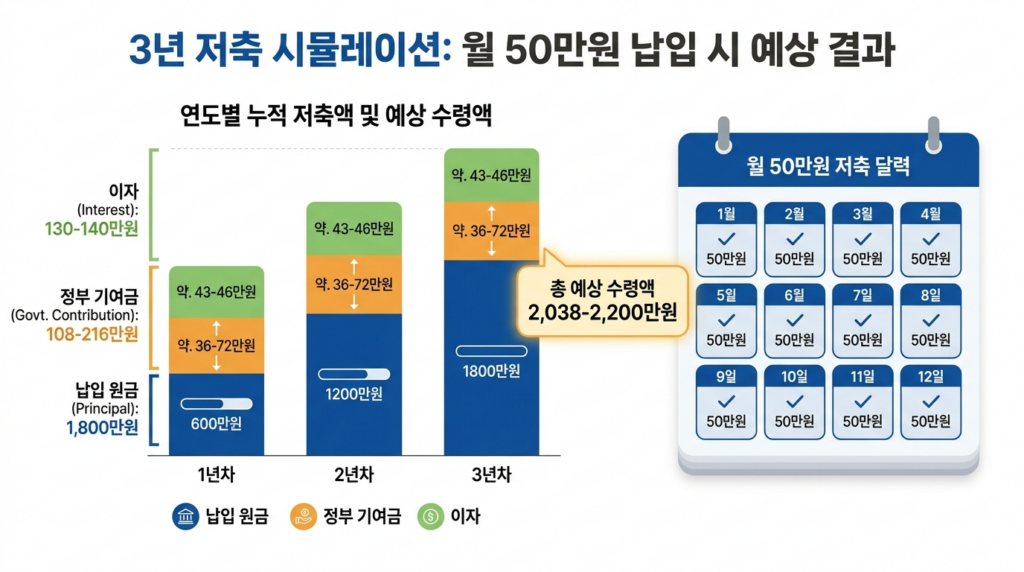 청년미래적금 3년 만기 수령액 시뮬레이션 - 최대 2200만원