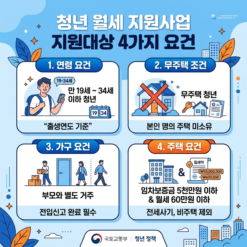 청년월세 특별지원 신청자격 - 만 19~34세 무주택 청년 4가지 조건