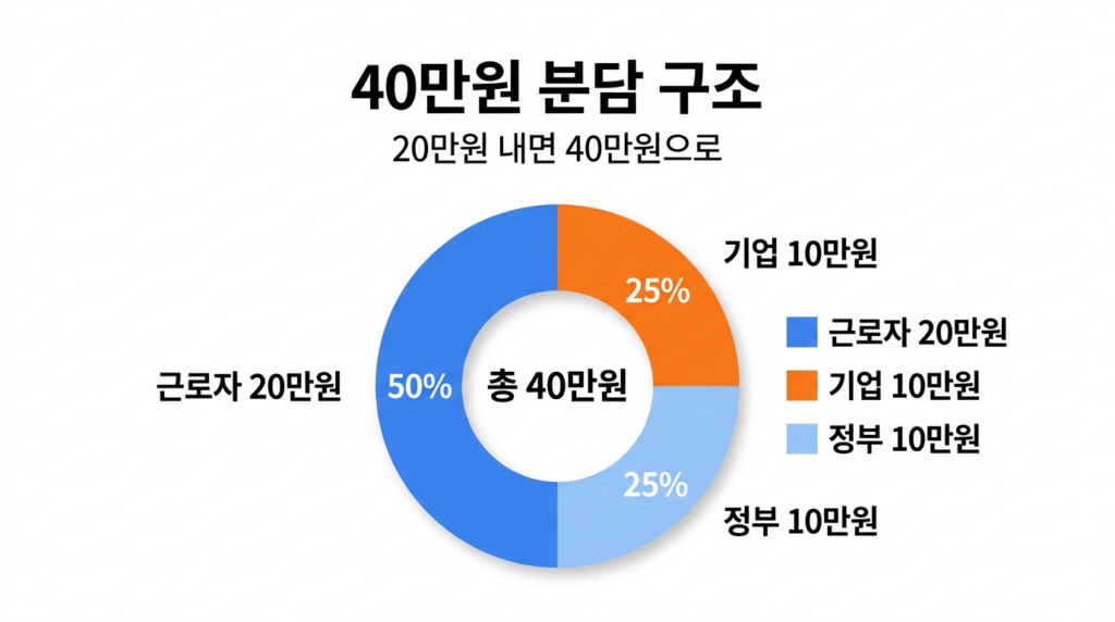 근로자 휴가지원사업 40만원 분담 구조 도넛 차트 인포그래픽