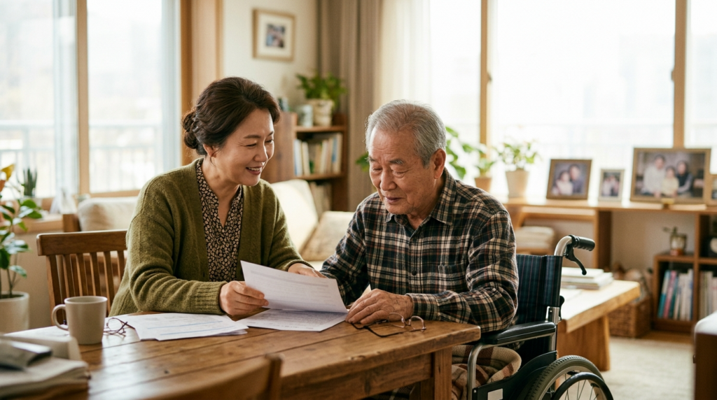 장애인연금을 상담받는 한국 중증장애인과 가족