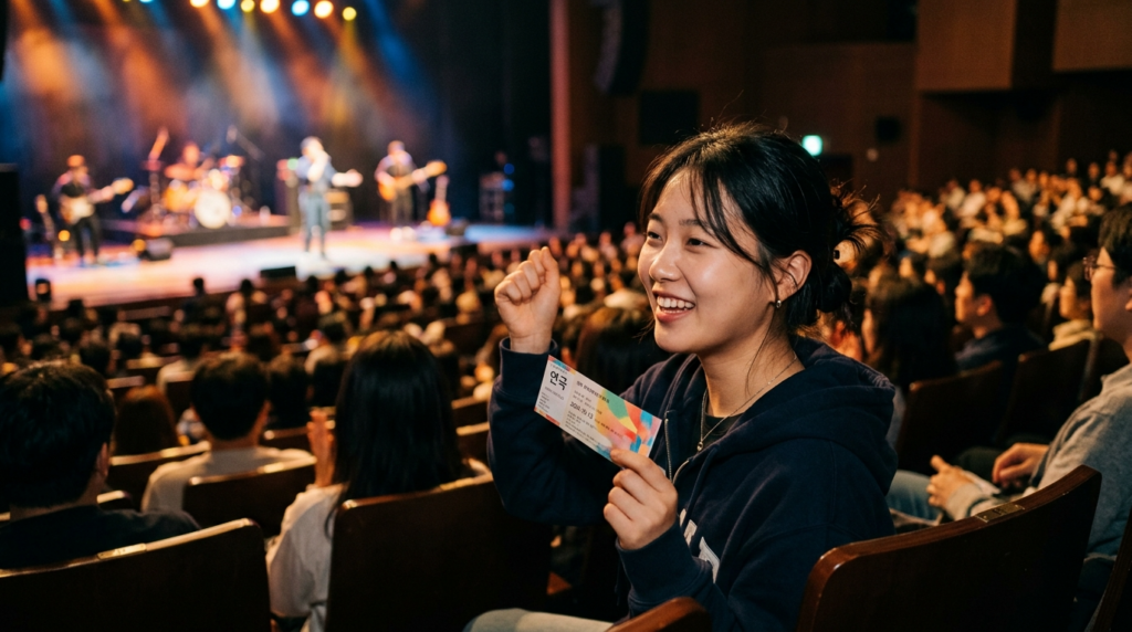 청년문화예술패스로 공연을 관람하며 즐거워하는 한국 청년
